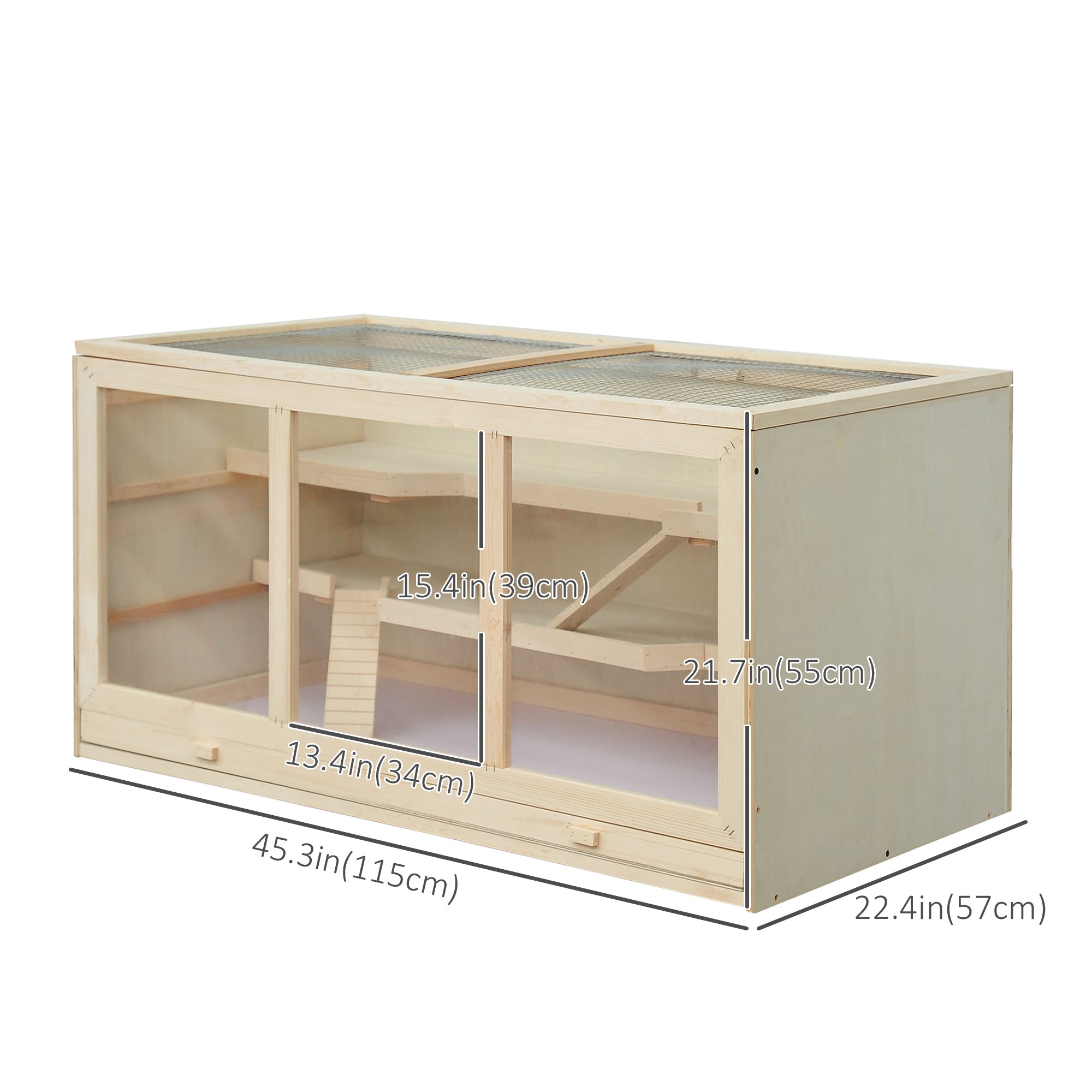 Wooden Hamster Cage, Mouse Mice Rat Cage Small Animal Cage, 3 Tier Exercise Play House with Slide, Tray, Natural Wood