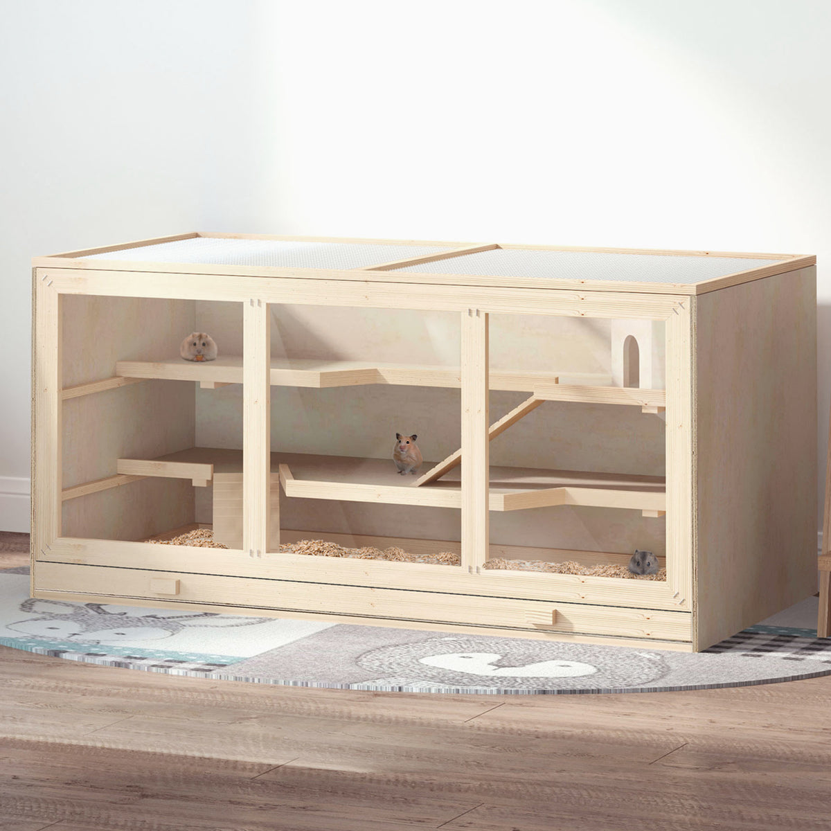 PawHut Classic Natural Hamster Habitat with Ramps & Hideout Extra Large ...