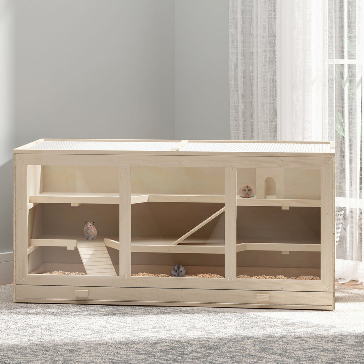 PawHut Classic Natural Hamster Habitat with Ramps & Hideout Extra Large ...