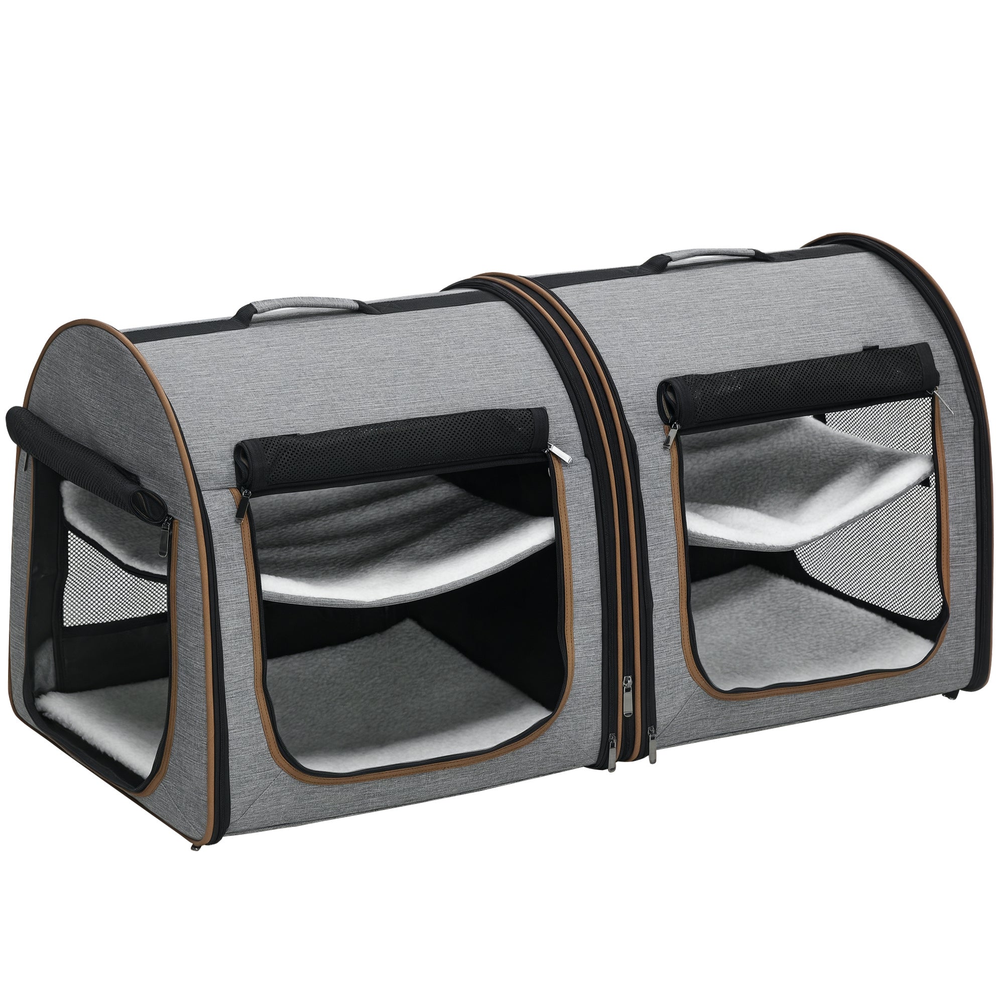 39" Travel Pet Carrier, Portable Soft-Sided Cat Carrier with Divider, Two Compartments, Soft Cushions & Storage Bag, Grey