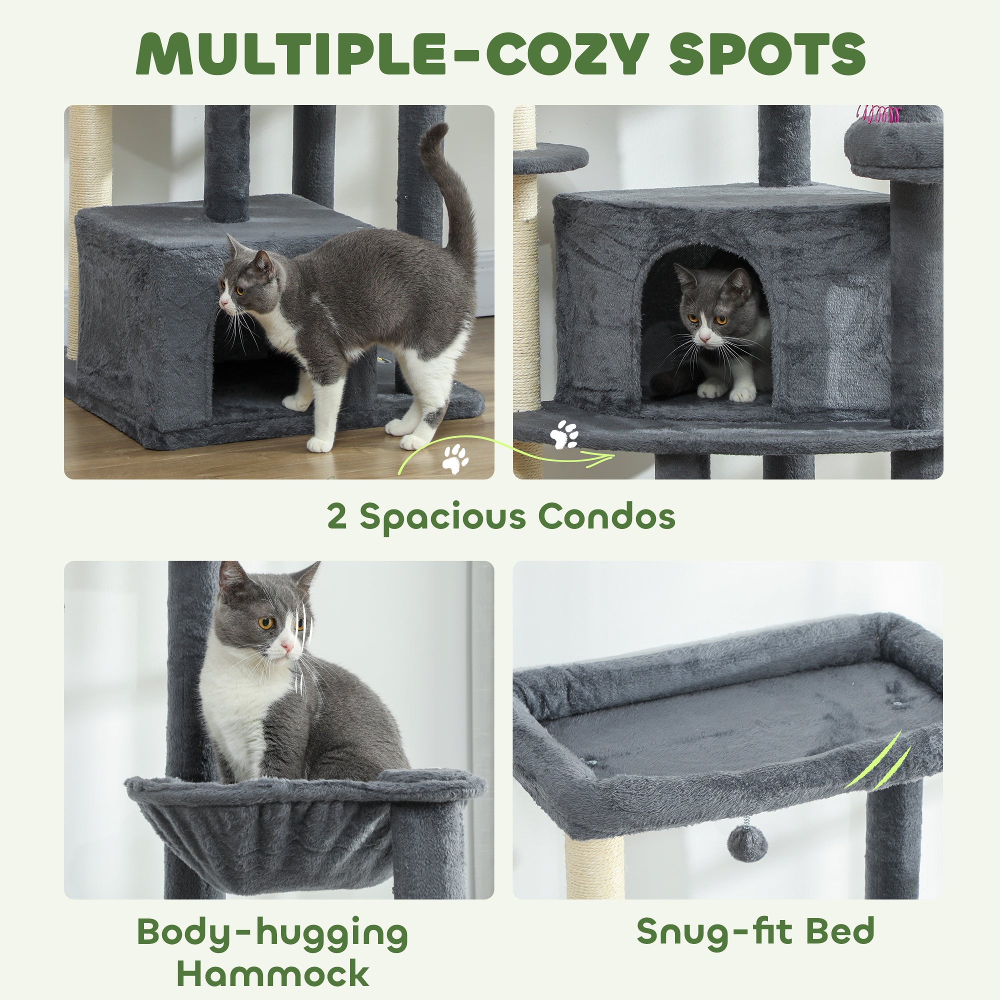 79 Inch Cat Tree, Extra Tall Large Cat Tower with Scratching Posts, 2 Perches, 2 Caves, Large Hammock, Pompoms, Multi-Level Plush Kitty Condo for Multiple Indoor Kittens