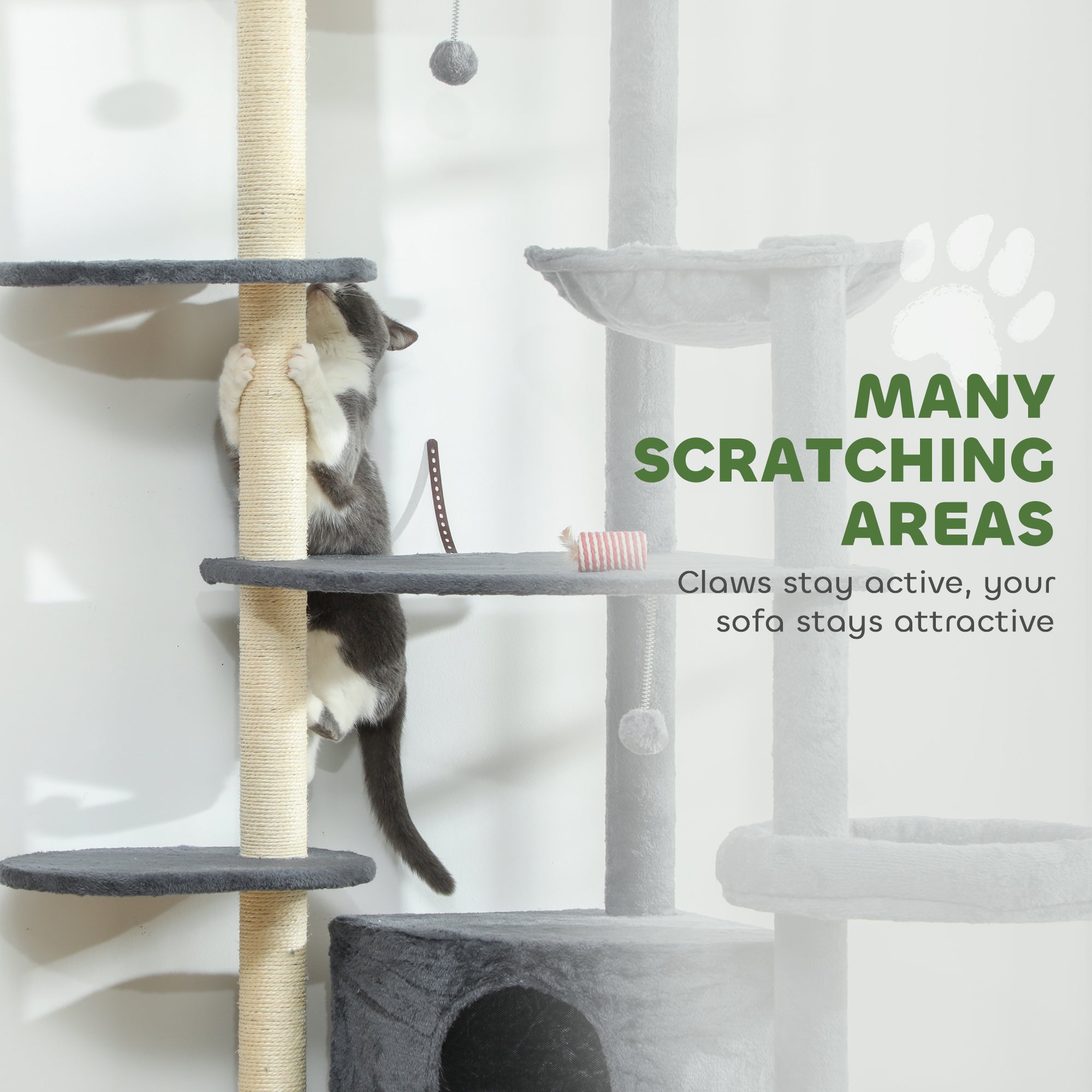 79 Inch Cat Tree, Extra Tall Large Cat Tower with Scratching Posts, 2 Perches, 2 Caves, Large Hammock, Pompoms, Multi-Level Plush Kitty Condo for Multiple Indoor Kittens