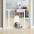 Load image into Gallery viewer, Dog Gate with Cat Flap Pet Safety Gate Barrier, Stair Pressure Fit, Auto Close, Double Locking, for Doorways, Hallways, 75-103 cm White
