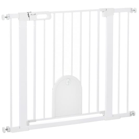30"-41" Extra Wide Pet Gate with Small Door, 30"H Dog Gate with Safety Gate Barrier, Stair Pressure Fit, Auto Close, Double Locking, for Doorways, Hallways, White