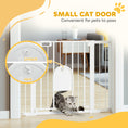 Load image into Gallery viewer, Dog Gate with Cat Flap Pet Safety Gate Barrier, Stair Pressure Fit, Auto Close, Double Locking, for Doorways, Hallways, 75-103 cm White

