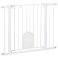 Load image into Gallery viewer, Dog Gate with Cat Flap Pet Safety Gate Barrier, Stair Pressure Fit, Auto Close, Double Locking, for Doorways, Hallways, 75-103 cm White
