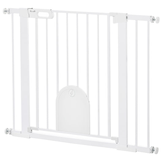 30"-41" Extra Wide Pet Gate with Small Door, 30"H Dog Gate with Safety Gate Barrier, Stair Pressure Fit, Auto Close, Double Locking, for Doorways, Hallways, White