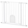Load image into Gallery viewer, Dog Gate with Cat Flap Pet Safety Gate Barrier, Stair Pressure Fit, Auto Close, Double Locking, for Doorways, Hallways, 75-103 cm White
