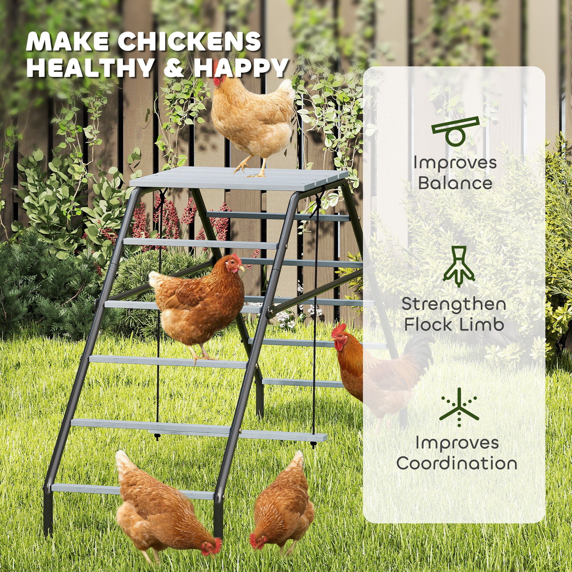 Steel Chicken Coop Perches with Adjustable Swing, 10 Roosting Bars, Activity Play Set, Chicken Coop Accessory Toys for Backyard, Farm
