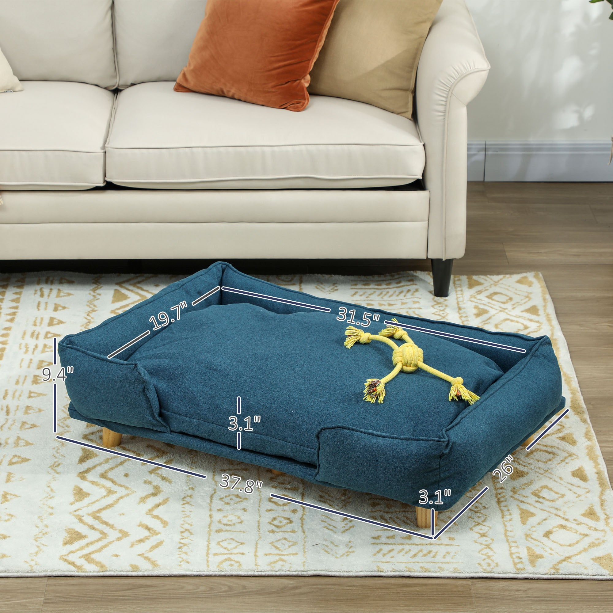 Elevated Comfort Blue Dog Sofa Bed with Thick Cushion for Large-Sized Dogs Dark Blue