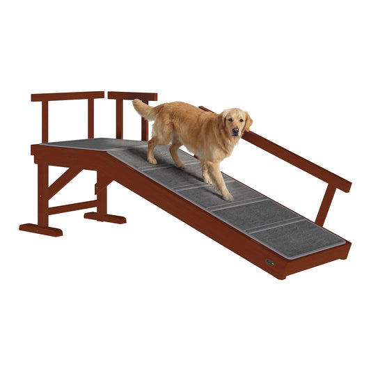 49" Pine Wood Dog Ramp with Guardrails & Non-Slip Carpet