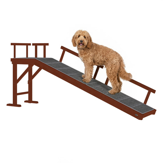 Wooden Dog Ramp, 73" Long Pet Ramp with Non-slip Rug & Removable Guardrails, Brown