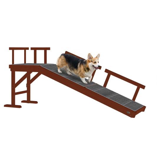 Wooden Dog Ramp, 60" Long Pet Ramp with Non-slip Rug & Removable Guardrails, Brown
