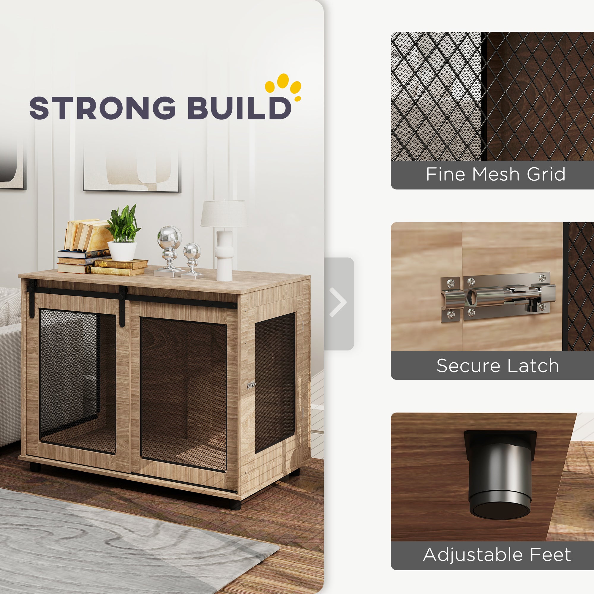 Dog Crate Furniture, Dog Cage End Table with Sliding Door, Pet Kennel for Large Breeds, 98 x 60 x 78cm, Walnut Brown