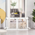 Load image into Gallery viewer, Freestanding Pet Gate 4 Panel Wooden Dog Barrier Folding Safety Fence with Support Feet up to 204cm Long 61cm Tall for Doorway Stairs White
