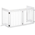 Load image into Gallery viewer, Freestanding Pet Gate 4 Panel Wooden Dog Barrier Folding Safety Fence with Support Feet up to 204cm Long 61cm Tall for Doorway Stairs White
