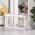 Load image into Gallery viewer, Freestanding Pet Gate 4 Panel Wooden Dog Barrier Folding Safety Fence with Support Feet up to 204cm Long 61cm Tall for Doorway Stairs White
