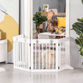 Load image into Gallery viewer, Freestanding Pet Gate 4 Panel Wooden Dog Barrier Folding Safety Fence with Support Feet up to 204cm Long 61cm Tall for Doorway Stairs White
