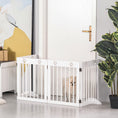 Load image into Gallery viewer, Freestanding Pet Gate 4 Panel Wooden Dog Barrier Folding Safety Fence with Support Feet up to 204cm Long 61cm Tall for Doorway Stairs White
