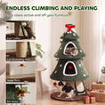 Load image into Gallery viewer, 52" Christmas Cat Tree, 2-Tier Cat Tower with Dual Condos, Scratching Posts, Sisal Ladder, Anti-Tip Rope, Hanging Balls, Kitten Furniture for Indoor Cats, Green
