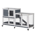 Load image into Gallery viewer, Wooden Rabbit Hutch Bunny Hutch Elevated Pet House Cage Small Animal Habitat with No Leak Tray Lockable Door Openable Top for Rabbits, Chickens, Ducks, Indoor 57.75" x 18" x 32.5" Gray

