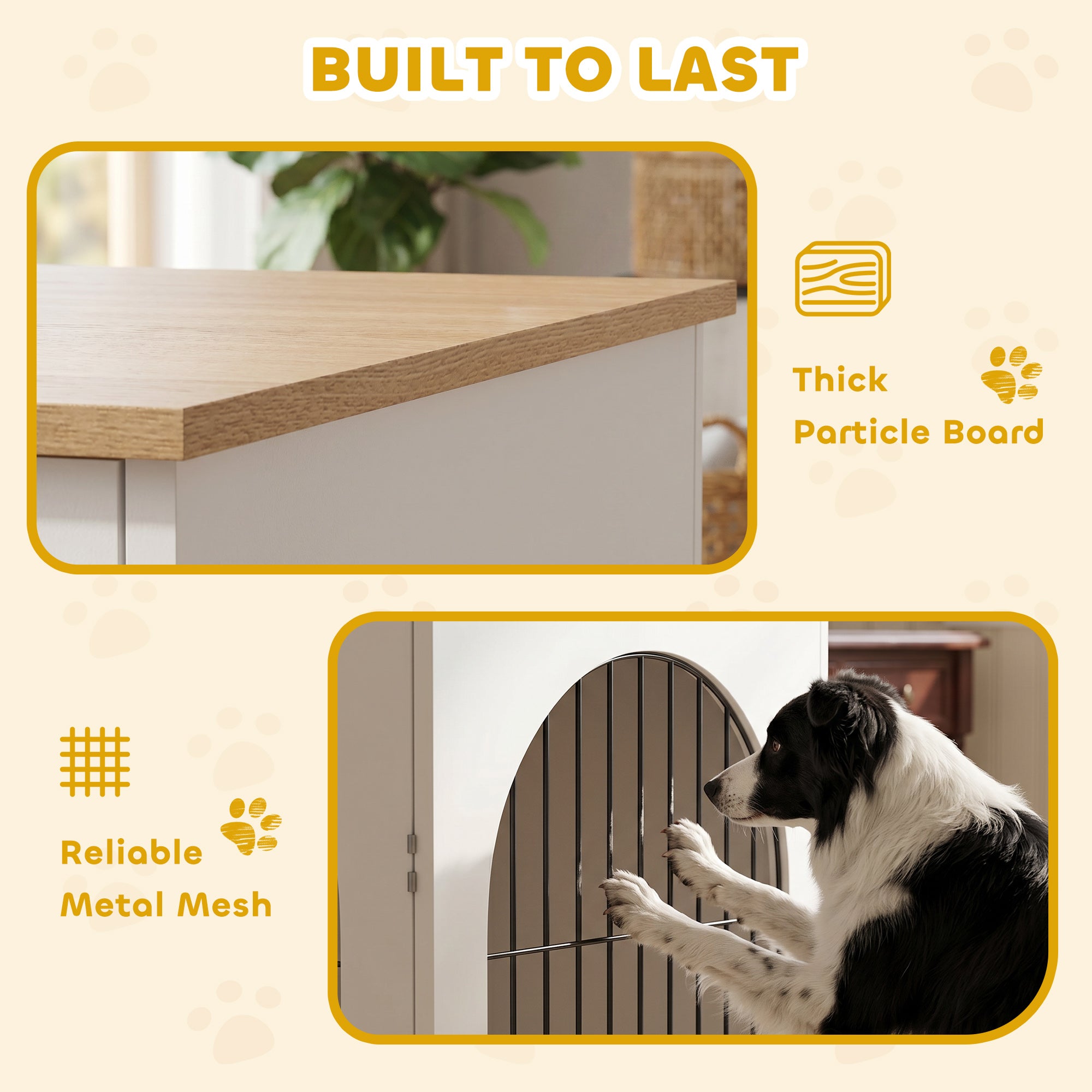 Dog Crate Furniture, Indoor Dog Cage with Double Doors for Large Breeds, Pet Kennel End Side Table with Arched Door Design, 100 x 60 x 69 cm, White