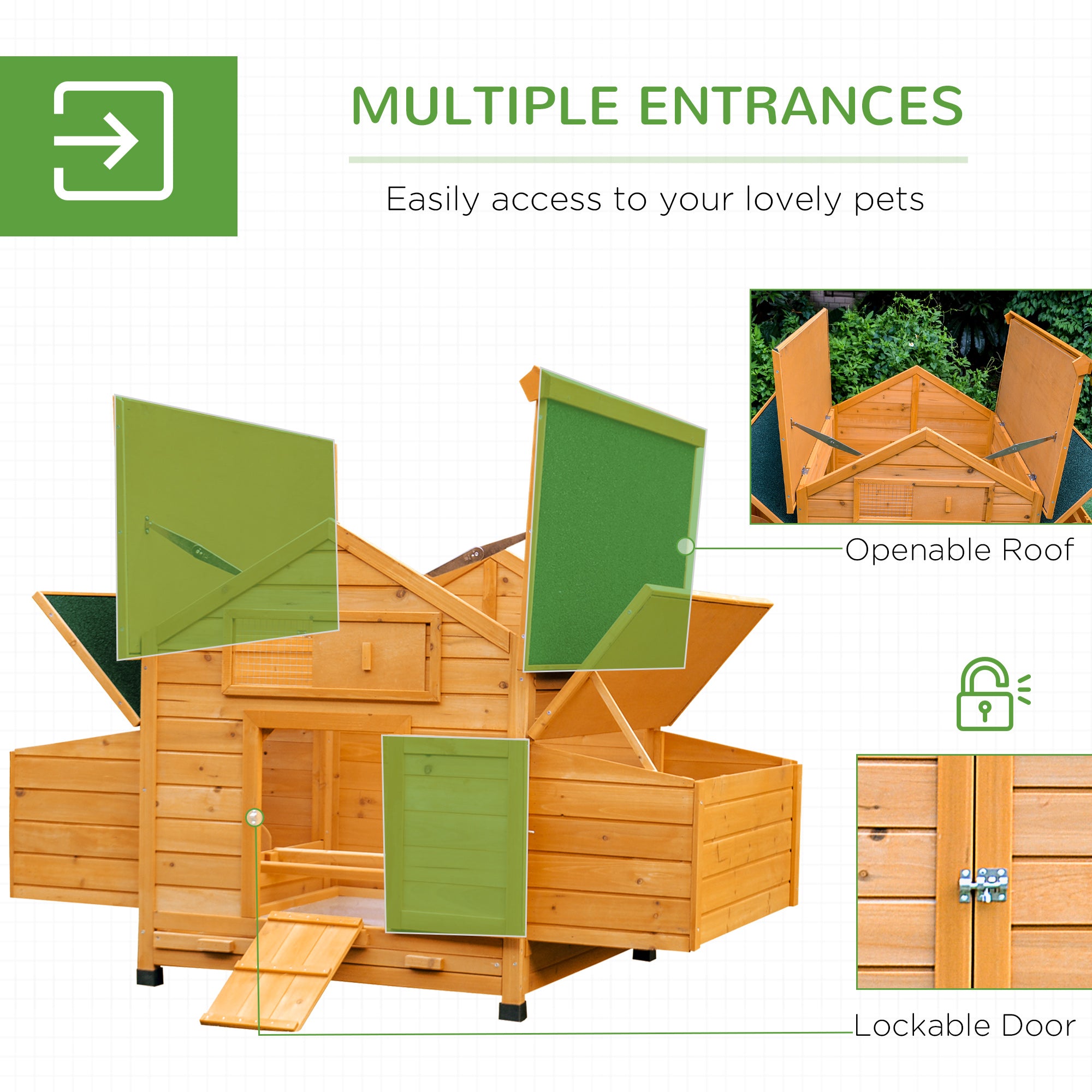 Wooden Chicken Coop, Poultry Cage with Nesting Boxes, Tray, Hen House for 2-4 Chickens, Yellow