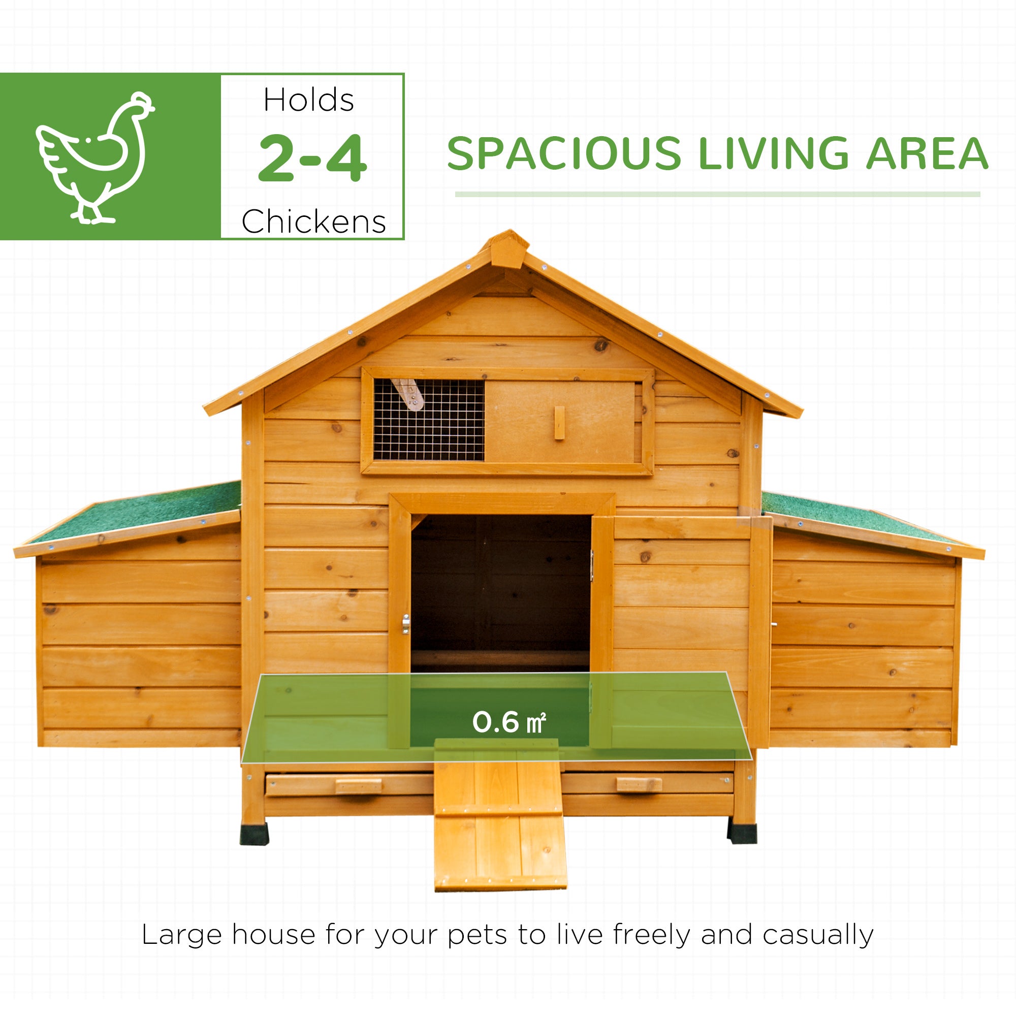 Wooden Chicken Coop, Poultry Cage with Nesting Boxes, Tray, Hen House for 2-4 Chickens, Yellow