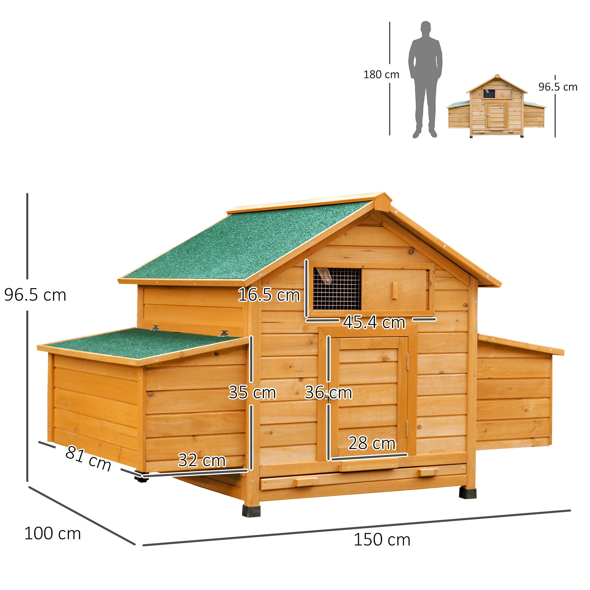 Wooden Chicken Coop, Poultry Cage with Nesting Boxes, Tray, Hen House for 2-4 Chickens, Yellow