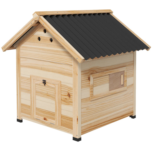 Wooden Duck House, Raised Chicken Coop with Double Doors, Poultry Coop with Openable Roof, Ventilation Holes, Removable Base, Natural Wood Finish