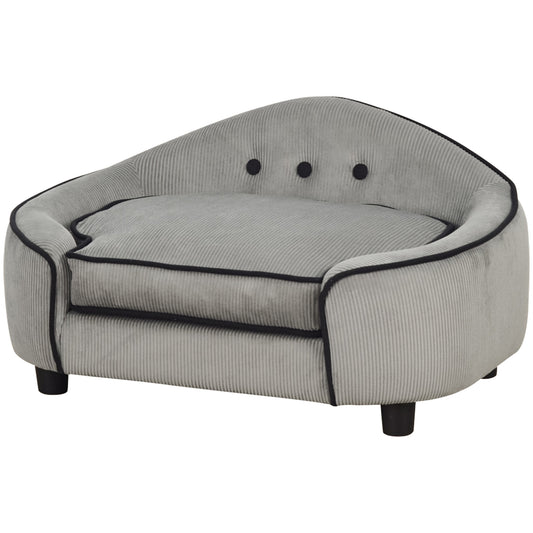 Dog Sofa for XS and S Size Dogs, Pet Chair Bed with Soft Cushion, Cat Sofa  Couch with Washable Cover, Wooden Frame, 66.5 x 45 x 35.5 cm, Grey