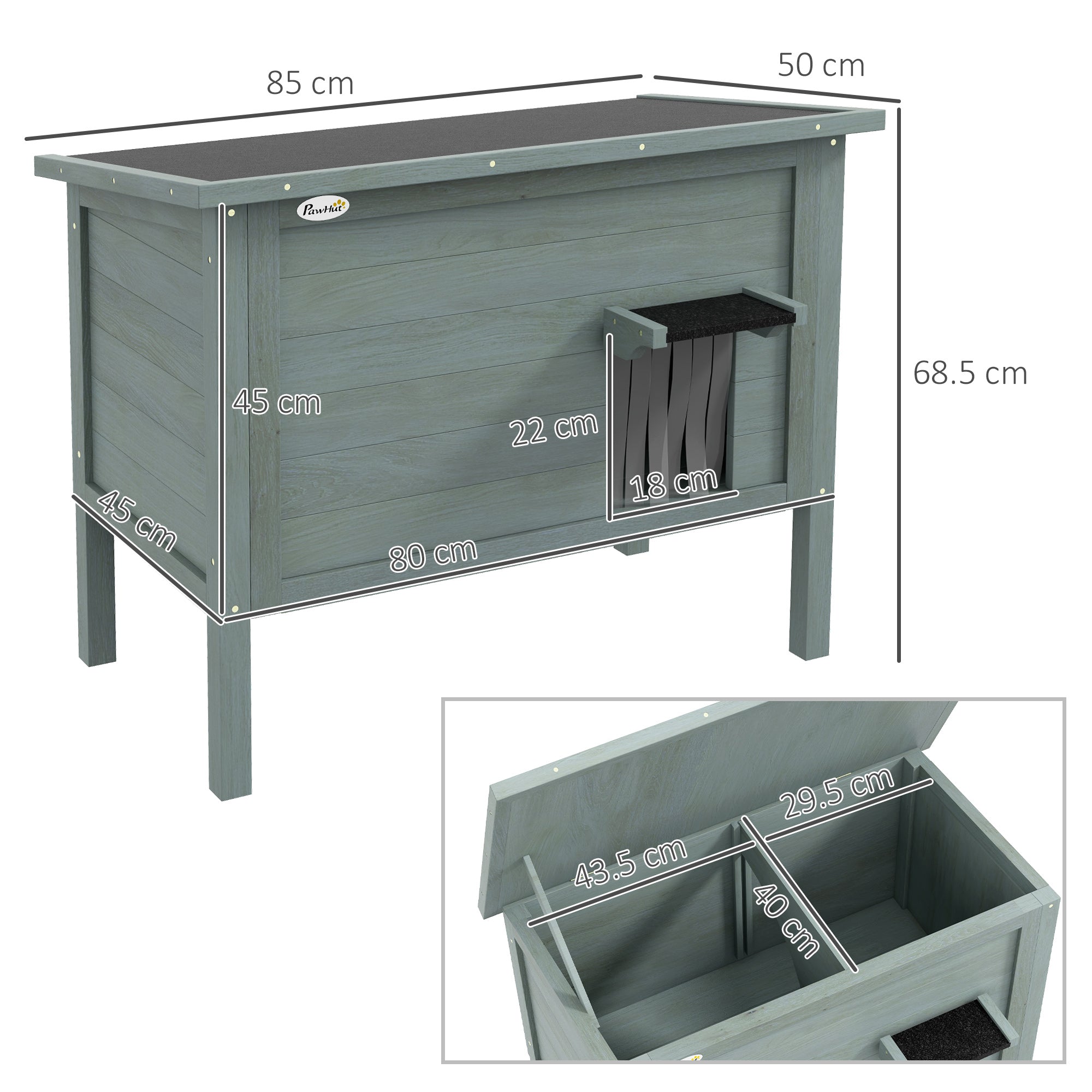 Outdoor Cat House, Feral Insulate Wooden Kitten House with Removable Floor, Water-Resistant Openable Roof, 85 x 50 x 68.5cm - Charcoal Grey