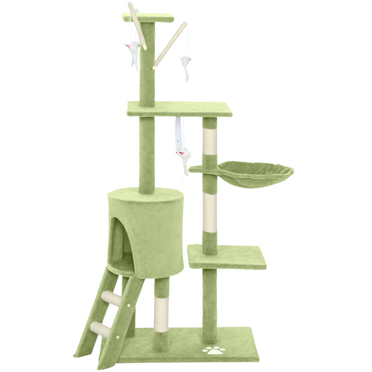 Cat Tree, 53" Cat Tower for Indoor Kittens with Sisal Scratching Posts, Plush Perches, Condo, Hammock, Ladder, Dangling Toys, Multi-Level Kitty Activity Centre, Green
