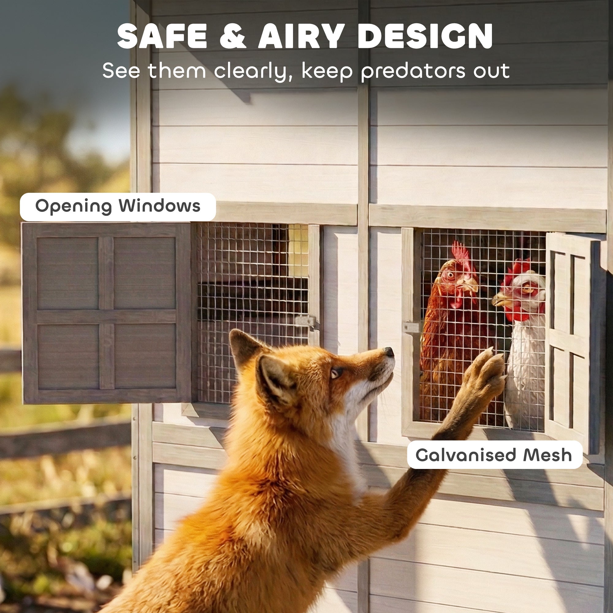147" Extra Large Chicken Coop, Wooden Hen House for 8-10 Hens, Outdoor Chicken House Poultry Hutch with Run, Pull-Out Tray, Nesting Box, Ventilated Windows, Ramp for Rabbit Duck, Gray