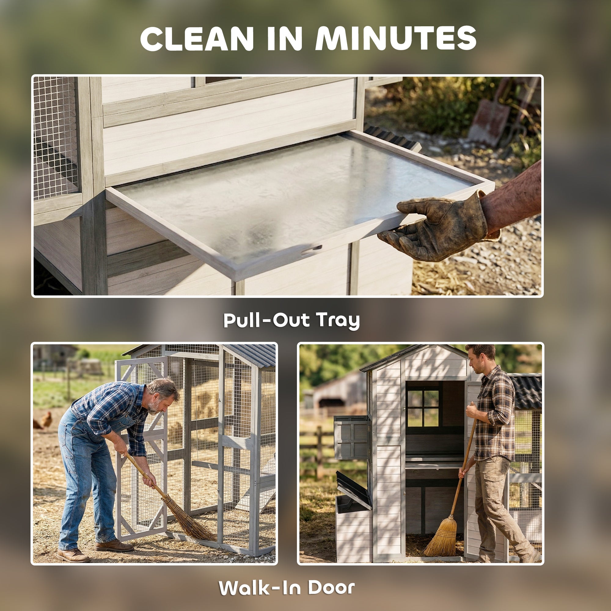 147" Extra Large Chicken Coop, Wooden Hen House for 8-10 Hens, Outdoor Chicken House Poultry Hutch with Run, Pull-Out Tray, Nesting Box, Ventilated Windows, Ramp for Rabbit Duck, Gray
