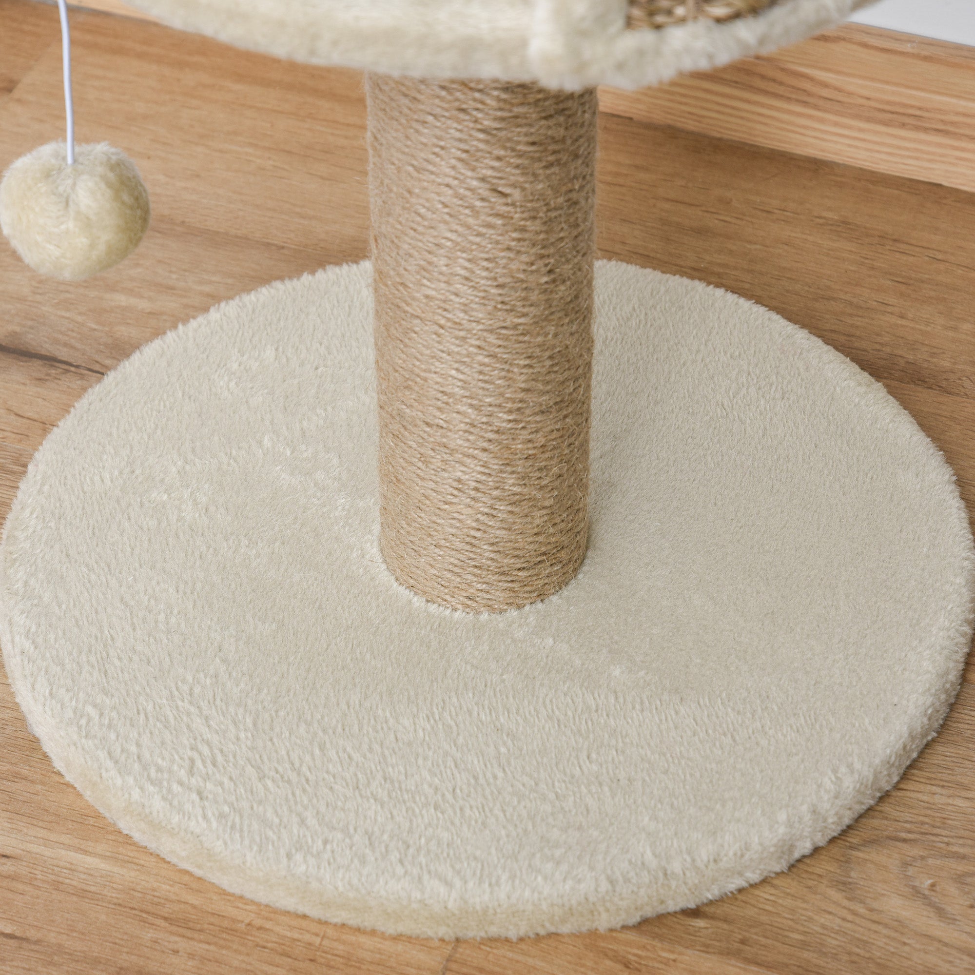 Small Cat Tree with Scratching Post, Perch, Toy Ball, Cat Tower for Indoor Cats - 16" x 16" x 19", Beige