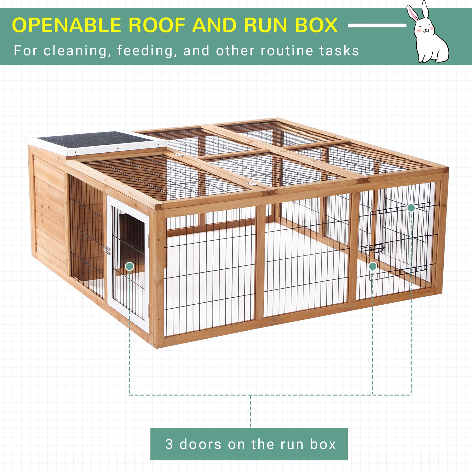 PawHut Rabbit Hutch Bunny Cage with Openable Main House, Indoor Outdoor Waterproof Rabbit House, Guinea Pig Cage for Small Animals with Three Ventilation Doors, Natural