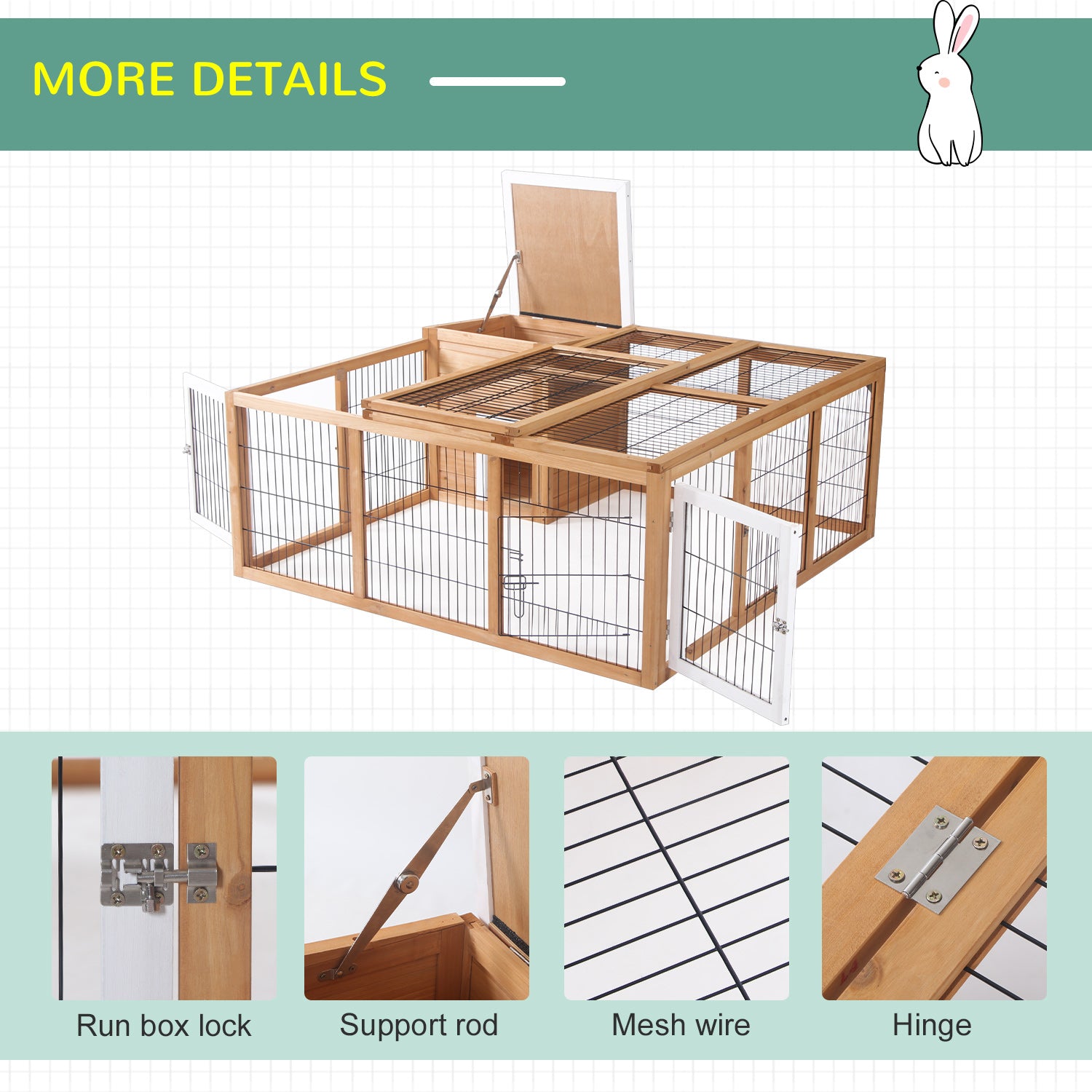 PawHut Rabbit Hutch Bunny Cage with Openable Main House, Indoor Outdoor Waterproof Rabbit House, Guinea Pig Cage for Small Animals with Three Ventilation Doors, Natural