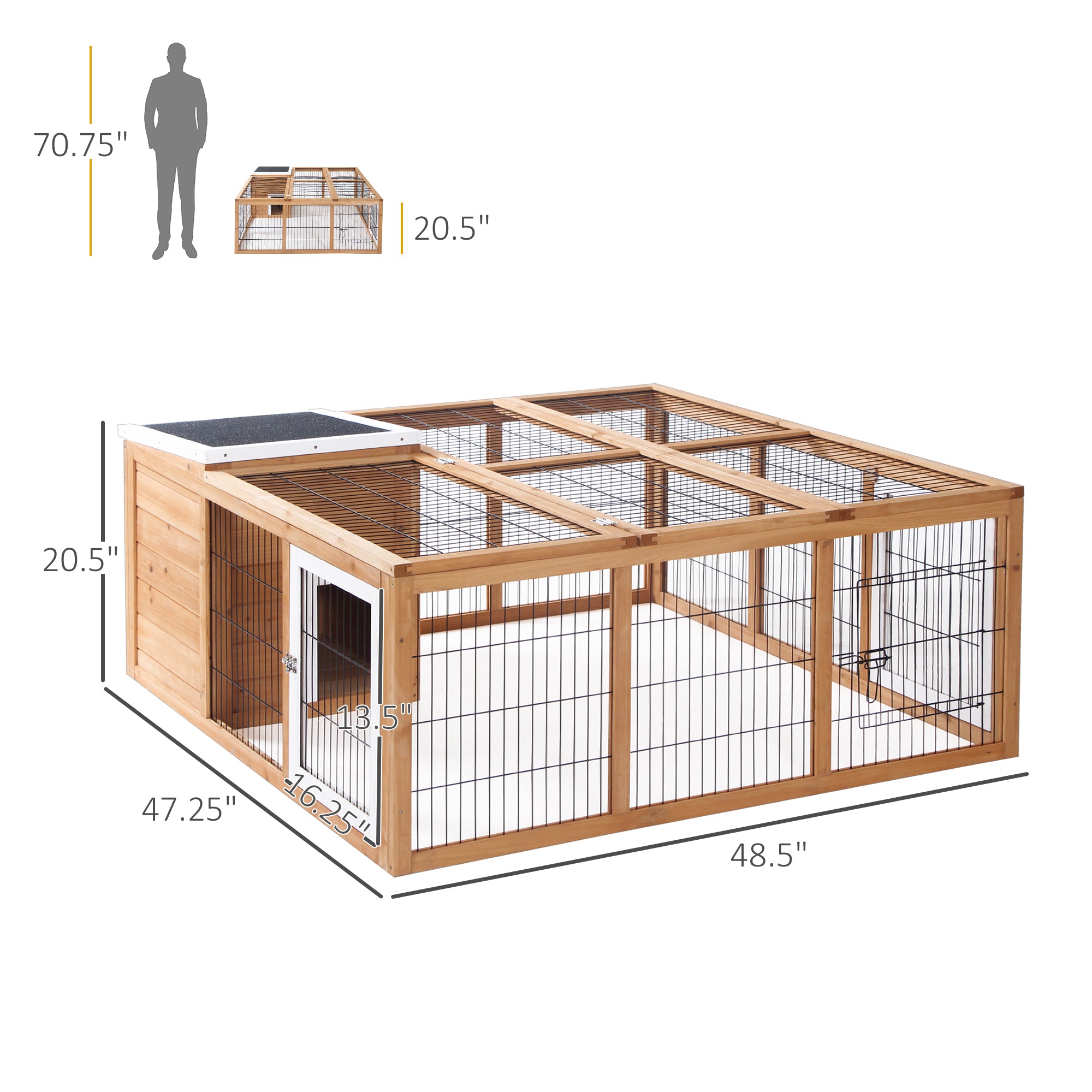 PawHut Rabbit Hutch Bunny Cage with Openable Main House, Indoor Outdoor Waterproof Rabbit House, Guinea Pig Cage for Small Animals with Three Ventilation Doors, Natural