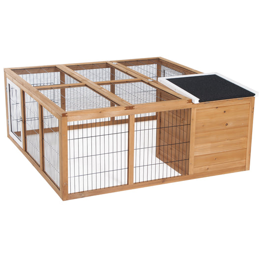 PawHut Rabbit Hutch Bunny Cage with Openable Main House, Indoor Outdoor Waterproof Rabbit House, Guinea Pig Cage for Small Animals with Three Ventilation Doors, Natural