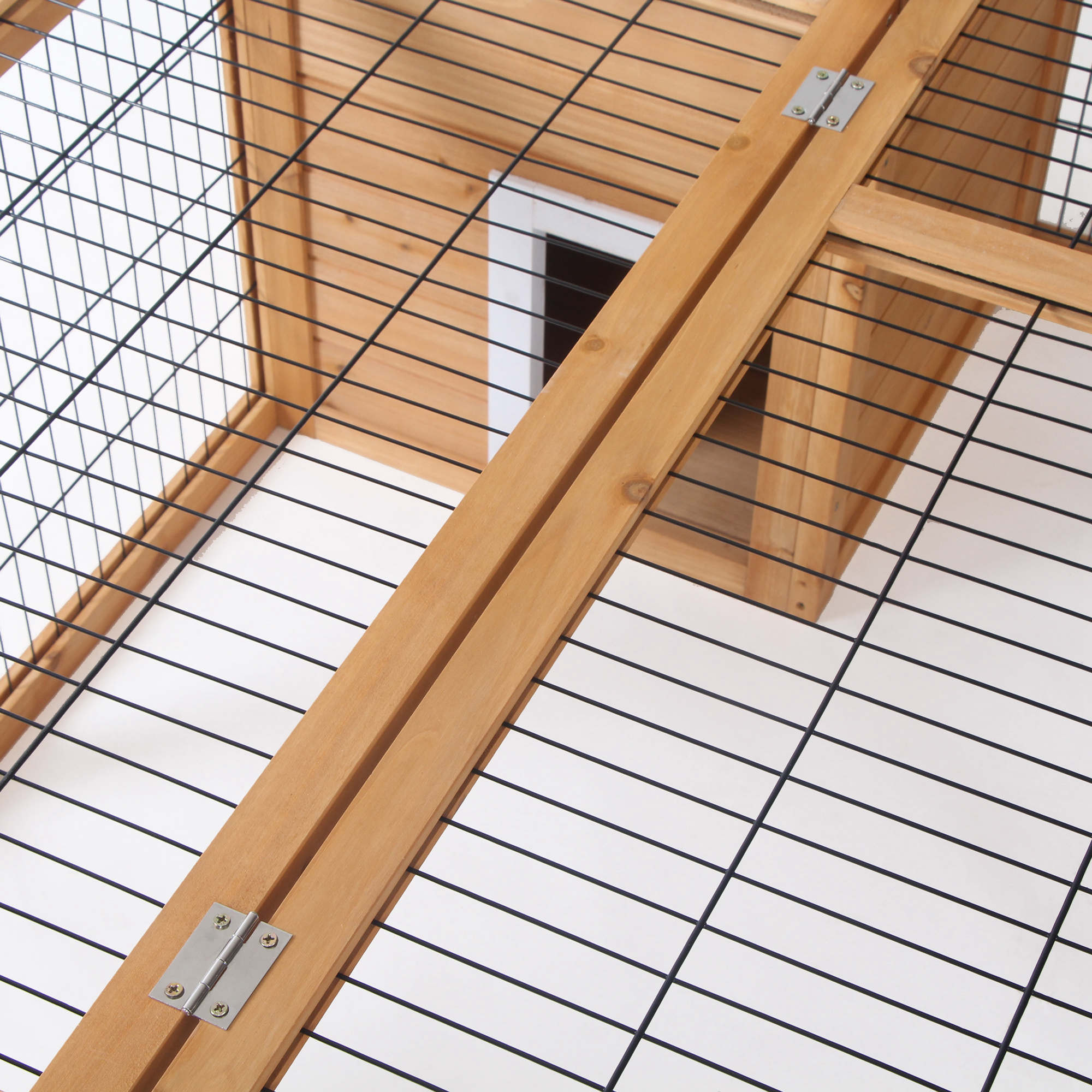 PawHut Rabbit Hutch Bunny Cage with Openable Main House, Indoor Outdoor Waterproof Rabbit House, Guinea Pig Cage for Small Animals with Three Ventilation Doors, Natural