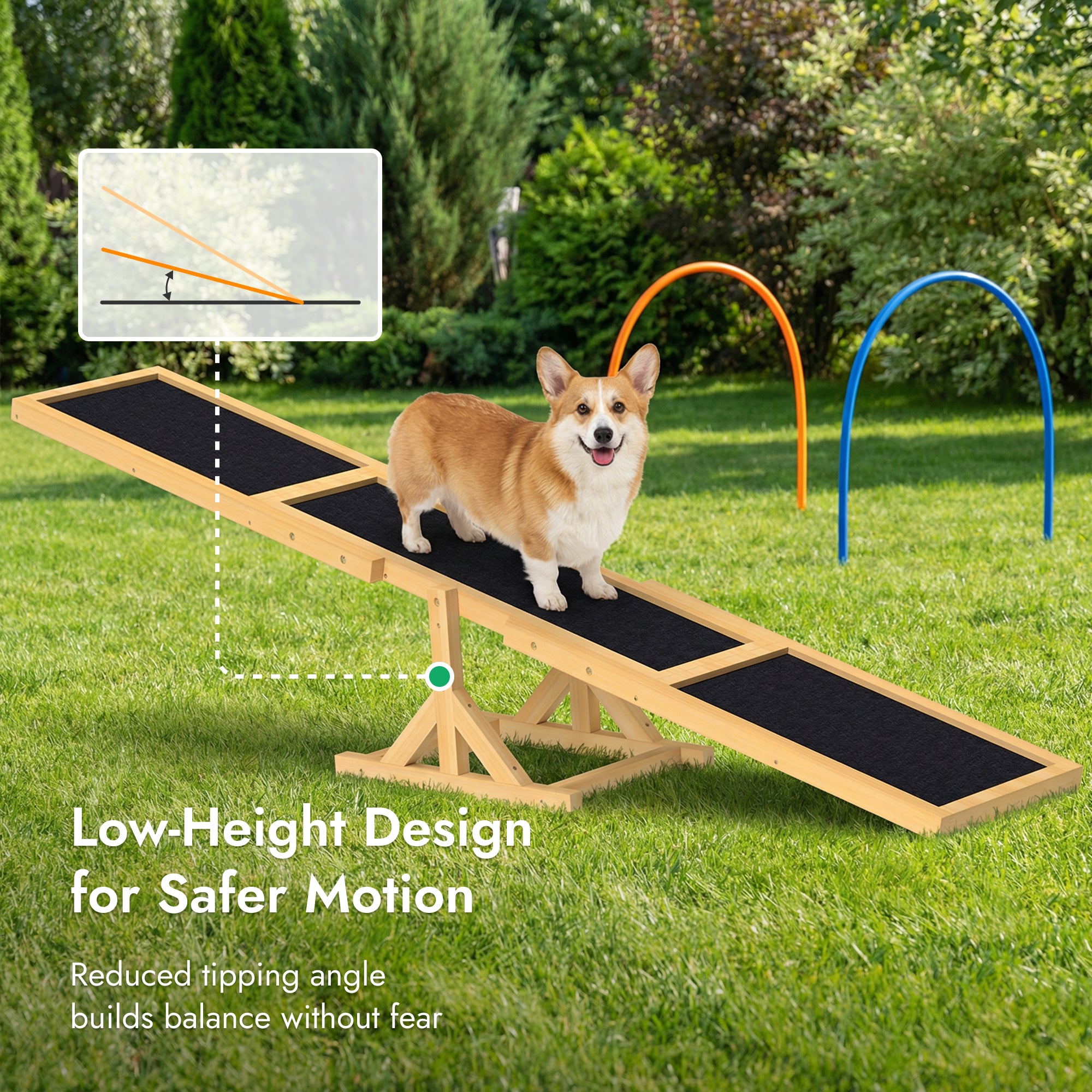 Pupstacle 71" Wooden Dog Agility Seesaw with Anti-Slip Surface Yellow