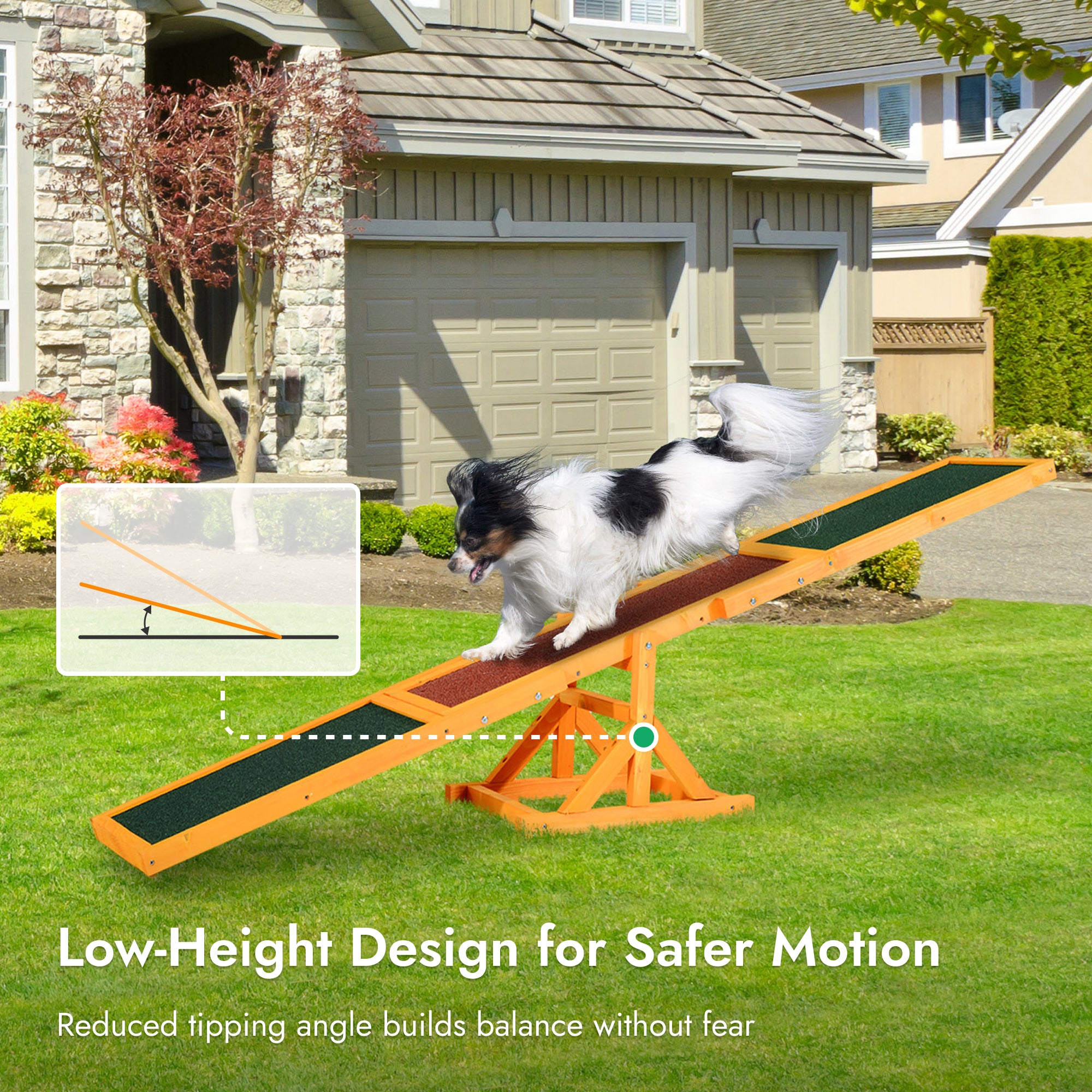 Pupstacle 71" Wooden Dog Agility Seesaw with Anti-Slip Surface Natural