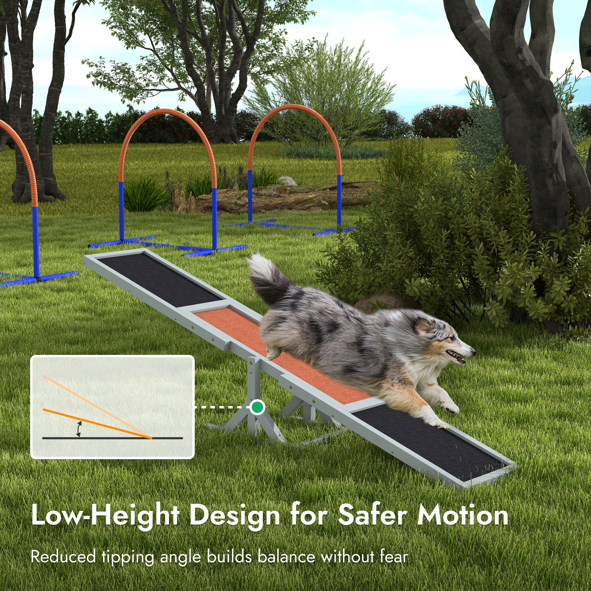 Pupstacle 83" Wooden Dog Agility Seesaw with Anti-Slip Surface Gray