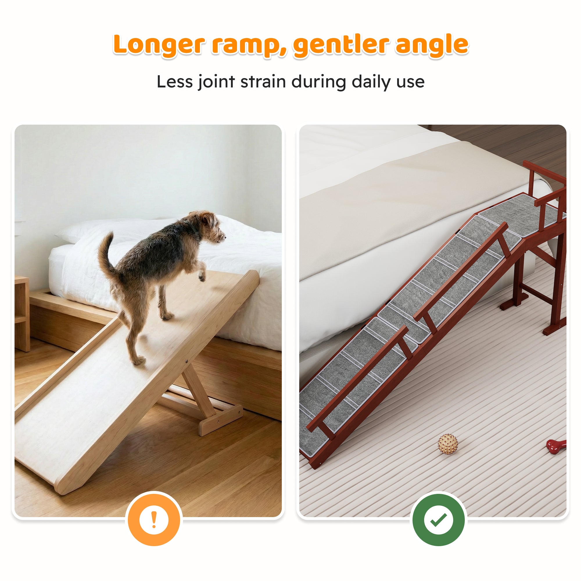 70.5" Dog Ramp for Bed Couch with Removable Guardrails for Small Medium Large Dogs Brown