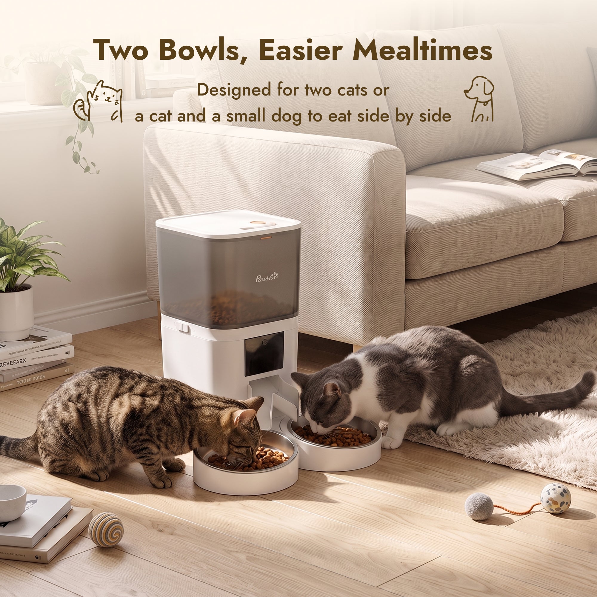 6L Automatic Cat Feeder with App Control Timed 1-10 Meals & 10s Voice Recorder