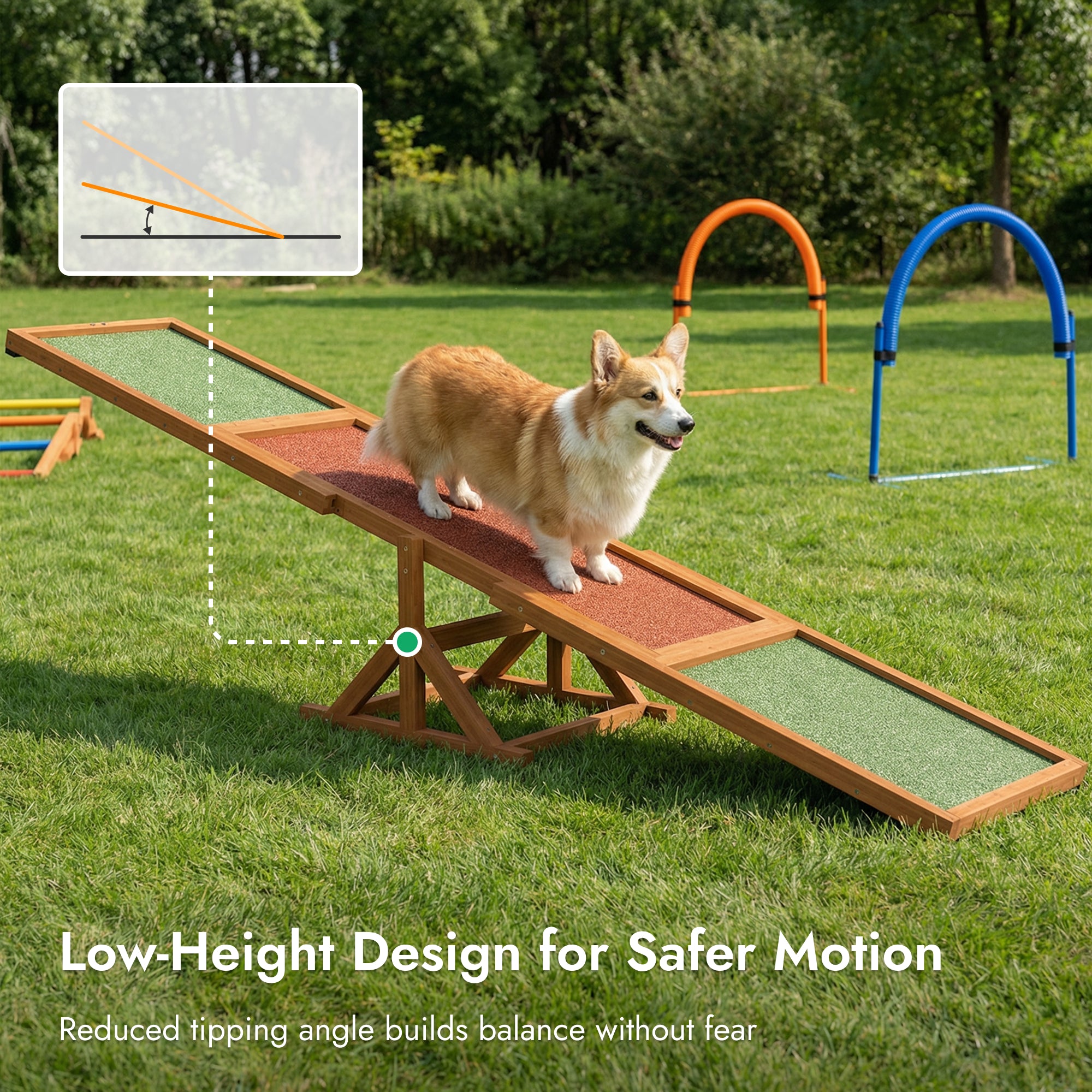 Pupstacle 71" Wooden Dog Agility Seesaw with Anti-Slip Surface Natural