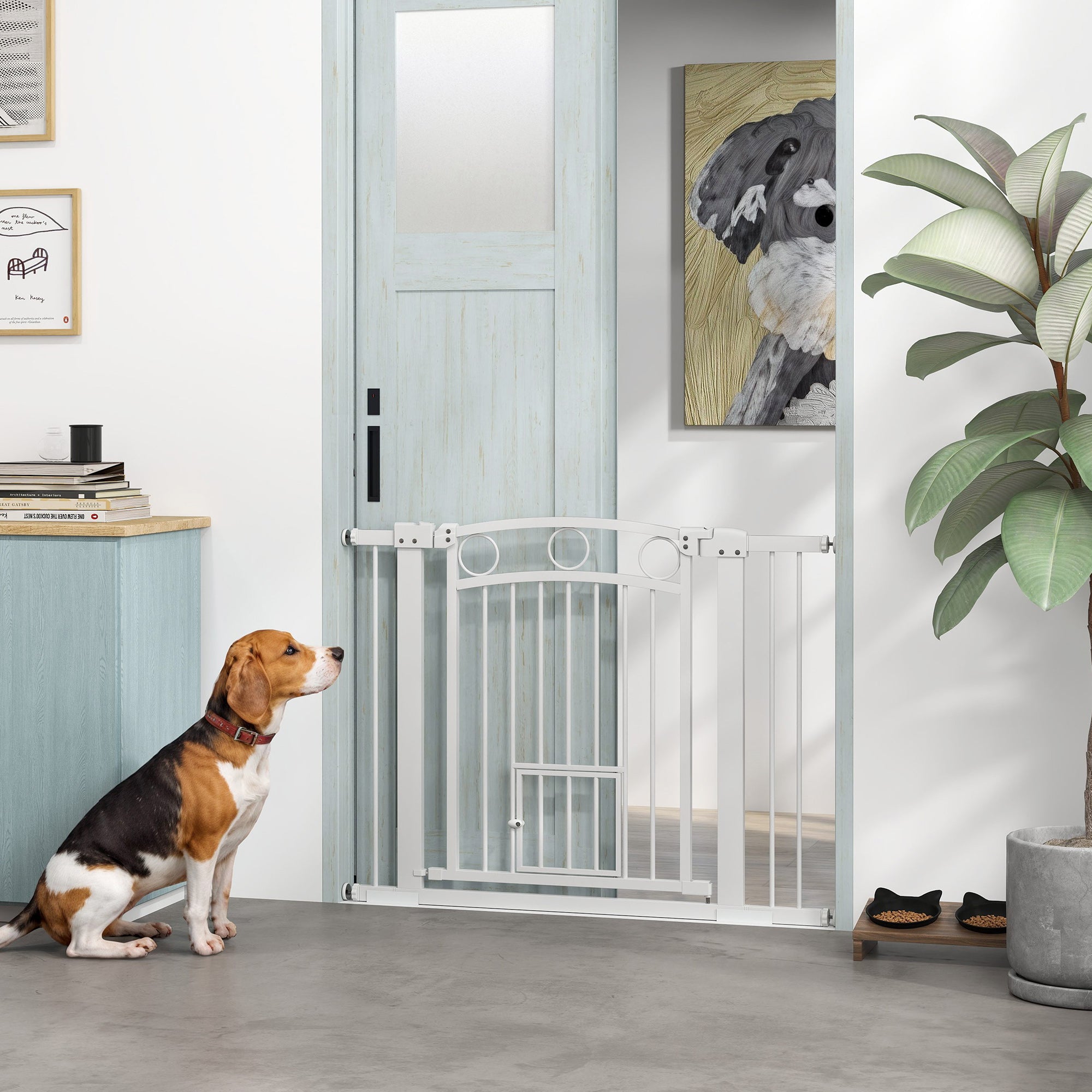Dog Gate, 30" Extra Tall Pet Gate with Cat Door, Includes 2.8" and 5.5" Extension Kits, Pressure Mounted Stair Gate for Doorways, Hallways, Stairways, 30"-41" Width
