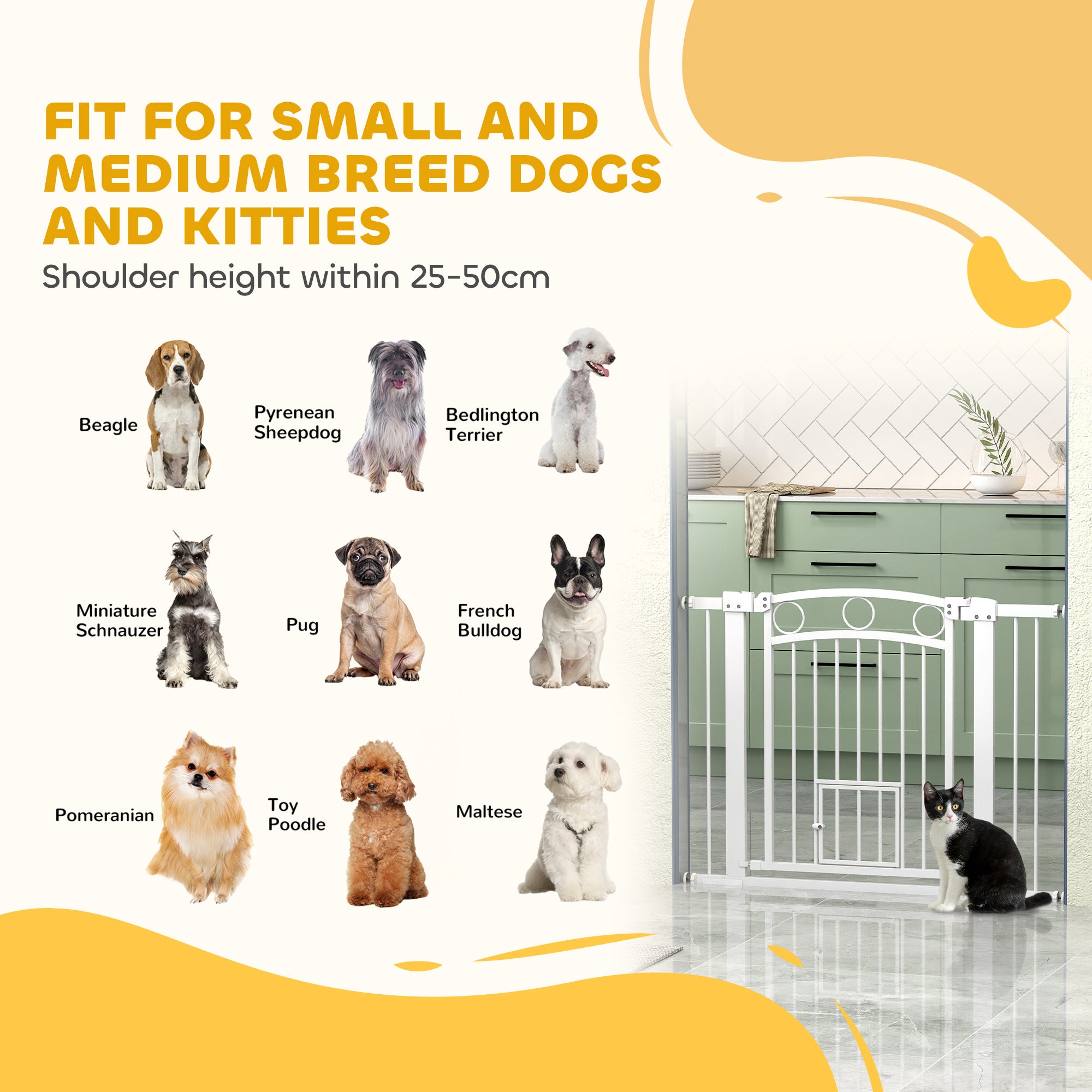 Dog Gate, 30" Extra Tall Pet Gate with Cat Door, Includes 2.8" and 5.5" Extension Kits, Pressure Mounted Stair Gate for Doorways, Hallways, Stairways, 30"-41" Width
