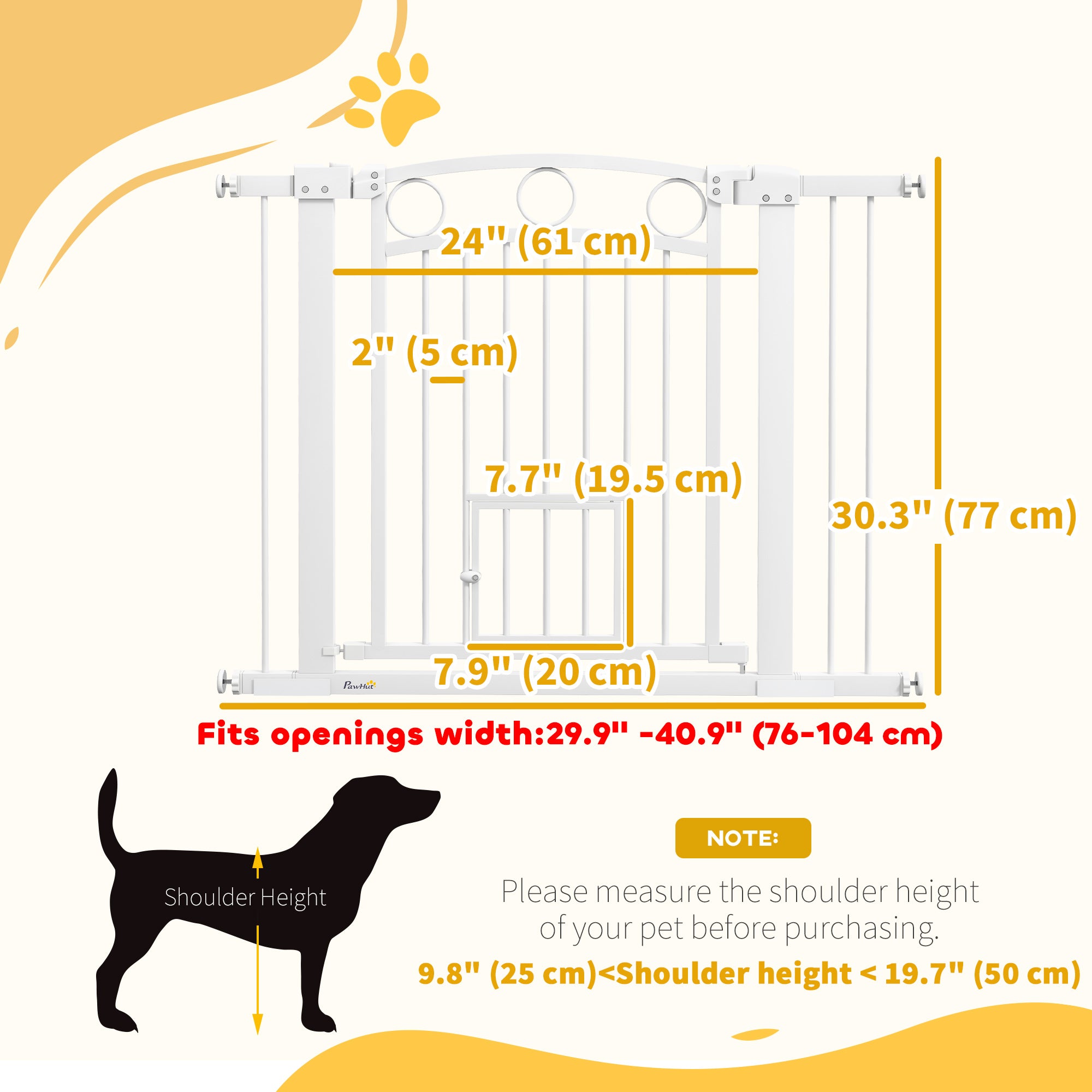Dog Gate, 30" Extra Tall Pet Gate with Cat Door, Includes 2.8" and 5.5" Extension Kits, Pressure Mounted Stair Gate for Doorways, Hallways, Stairways, 30"-41" Width